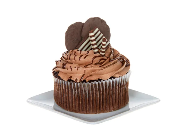 Giant Chocolate Cup Cake Chocolate Frosting Embellished White Dark Chocolate — Stock Photo, Image