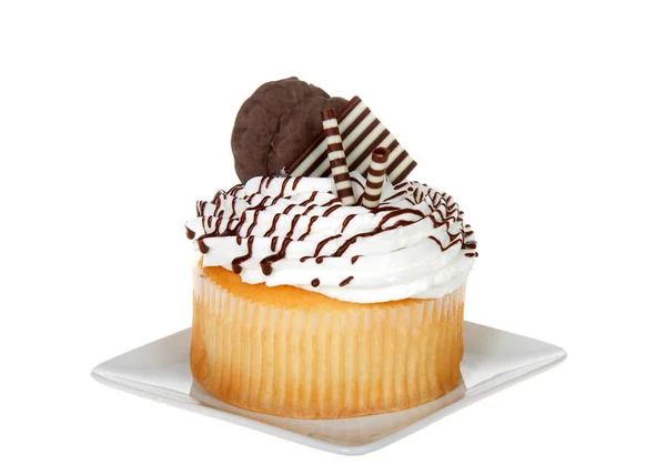 Giant Vanilla Cup Cake Vanilla Frosting Embellished White Dark Chocolate — Stock Photo, Image