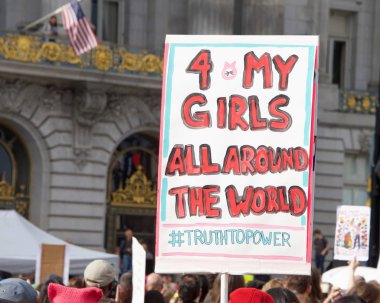 San Francisco, Ca - 19 Ocak 2019 Kadınlar Yürüyüşü 'nün kimliği belirsiz katılımcıları. Bu yılın teması 