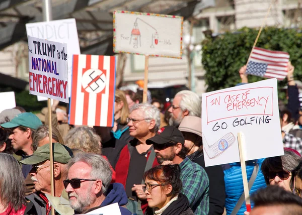 San Francisco Febrero 2019 Participantes Identificados Protestando Contra Declaración Emergencia — Foto de Stock