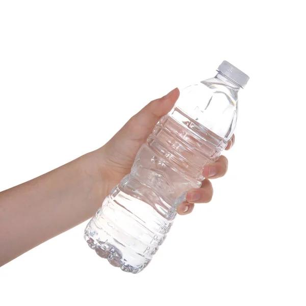 Giovane Mano Caucasica Possesso Bottiglia Acqua Plastica Isolata Sfondo Bianco — Foto Stock