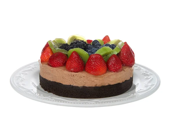 Pastel Chocolate Con Mousse Chocolate Rematado Con Fresas Esmaltadas Frescas — Foto de Stock