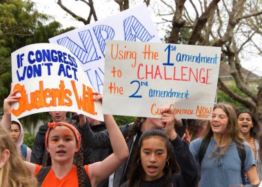 Alameda, Ca - 14 Mart 2018: silahlı şiddete son verme çağrılarıyla, sessizlik yok! Alameda Lisesi 'nden yüzlerce öğrenci silahlı şiddeti protesto etmek için bir öğrenci yürüyüşüne katıldı. 