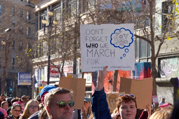 San Francisco Ιανουαρίου 2018 Άγνωστοι Συμμετέχοντες Στην Πορεία Γυναικών Σχεδιασμένο — Φωτογραφία Αρχείου