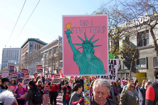 San Francisco Januari 2018 Oidentifierade Deltagare Kvinnomarschen Utformad För Att — Stockfoto