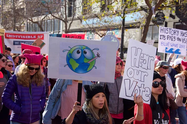 São Francisco Janeiro 2018 Participantes Não Identificados Marcha Feminina Projetado — Fotografia de Stock