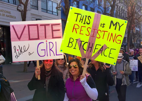 San Francisco Enero 2018 Participantes Identificadas Marcha Las Mujeres Diseñado —  Fotos de Stock