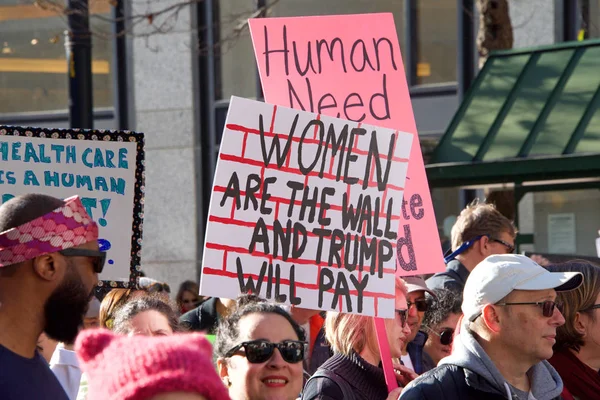 San Francisco Ιανουαρίου 2018 Άγνωστοι Συμμετέχοντες Στην Πορεία Γυναικών Σχεδιασμένο — Φωτογραφία Αρχείου