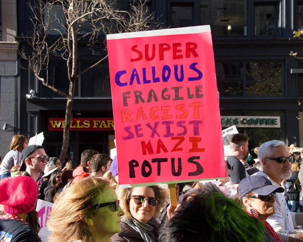 San Francisco Januari 2018 Peserta Tak Dikenal Women March Dirancang — Stok Foto