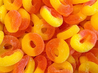 bright orange and yellow sugar coated fruit rings