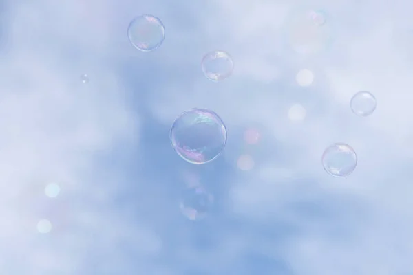 Soap Bubbles Floating Sky Nothing More Magical Child Many Adults — Stock Photo, Image