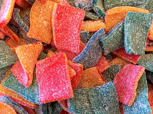 Bright Sugar Coated Fruit Snack Squares Covered Granulated Sugar — Zdjęcie stockowe