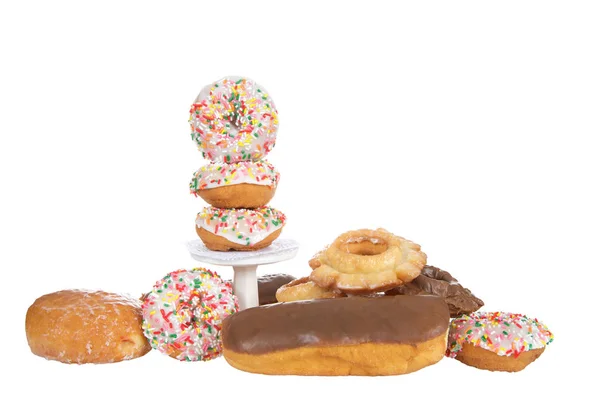 Vielzahl Von Donuts Isoliert Auf Weißem Hintergrund Streuen Donuts Auf — Stockfoto