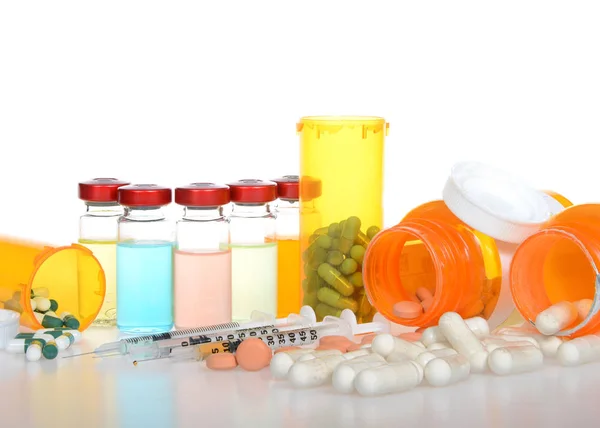 Cinco Viales Medicamento Exagerado Psicodélico Con Color Brillante Líquido Tres —  Fotos de Stock