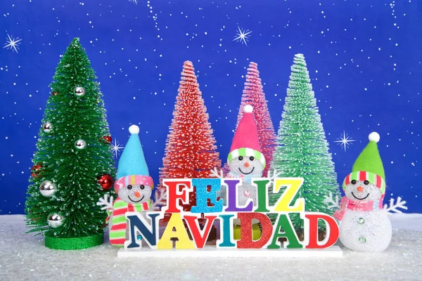 Feliz Navidad Feliz Natal Espanhol Sinal Madeira Colorida Vermelho Rosa — Fotografia de Stock