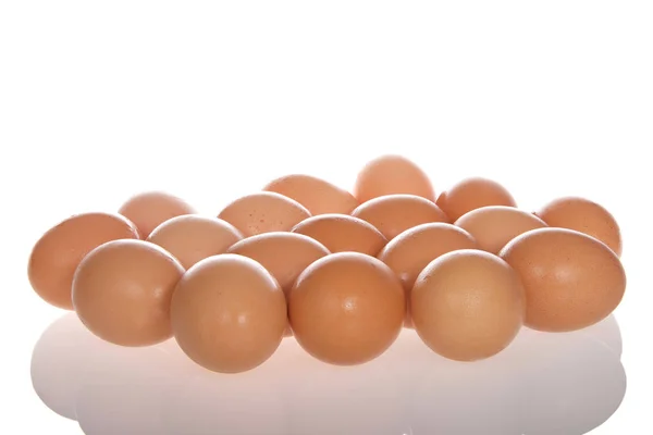 Many Organic Speckled Brown Eggs Condensation Being Cold Reflective Surface — Stock Photo, Image