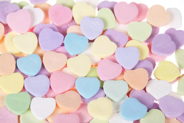 Nahaufnahme Von Pastell Bonbonherzen Für Den Valentinstag Die Herzen Sind — Stockfoto