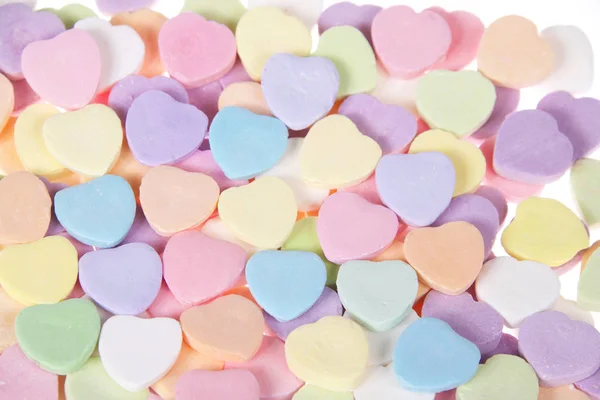 Colpo Vicino Cuori Caramelle Pastello Durante Giorno San Valentino Cuori — Foto Stock