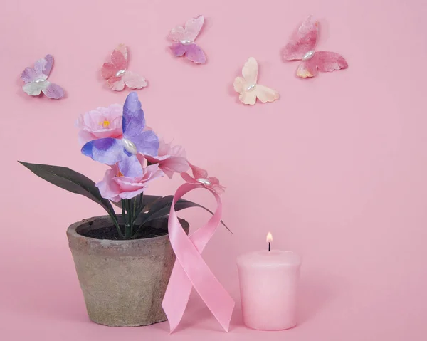 Breast Cancer Awareness Ribbon, Primrose, Paper butterflies. Hop