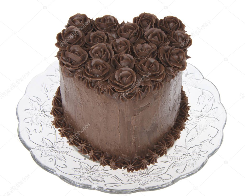 Chocolate heart cake with chocolate hand made frosting roses Iso