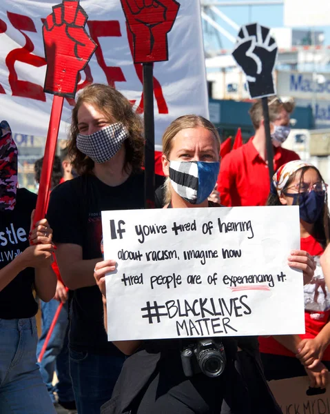 Oakland Junho 2020 Trabalhadores Porto Oakland Reuniram Para Décima Nona — Fotografia de Stock