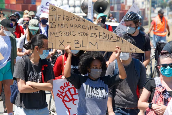 Oakland 2020 Június Oaklandi Kikötőben Dolgozók Összegyűltek Juneteenth Mellett Rendőri — Stock Fotó