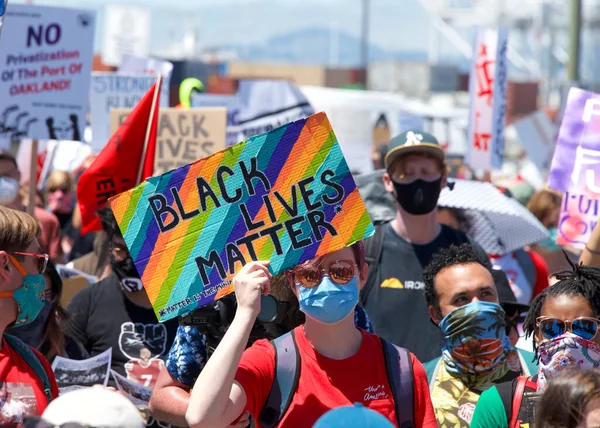 Oakland 2020 Június Oaklandi Kikötőben Dolgozók Összegyűltek Juneteenth Mellett Rendőri — Stock Fotó