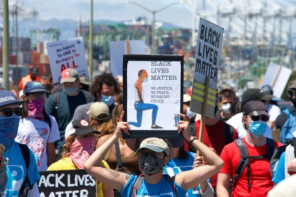 Oakland Junio 2020 Los Trabajadores Puerto Oakland Manifestaron Uneteenth Pidieron — Foto de Stock