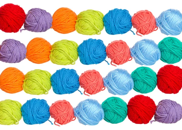 Balls Yarn Vibrant Colors Symmetrical Rows — Stock Photo, Image
