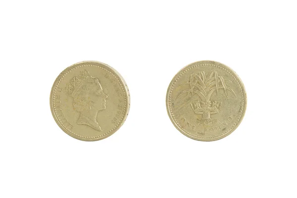Primer Plano Una Vieja Moneda Libra Británica Brillante Adelante Atrás —  Fotos de Stock