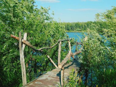 balıkçılık için Nehri üzerinde ahşap köprü 