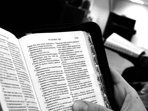 Libro, Escritura, Biblia en las manos — Foto de Stock