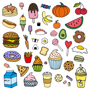 Gıda Pastası Renkli Taslak Vektör Çizgisi Clipart Şablonunu Tatlandırdı