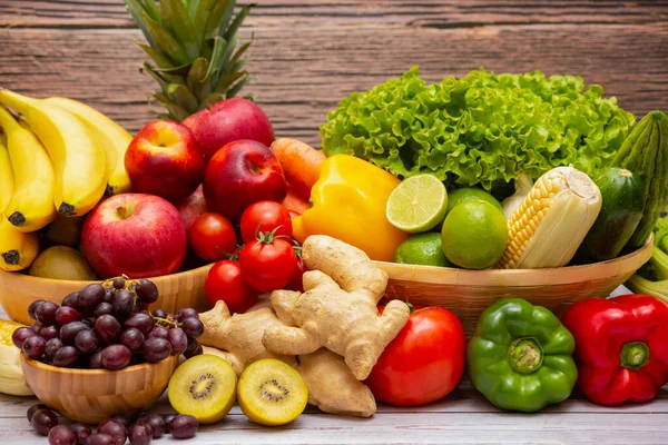 Surtido Verduras Frescas Frutas Fondo Alimentos Saludables —  Fotos de Stock