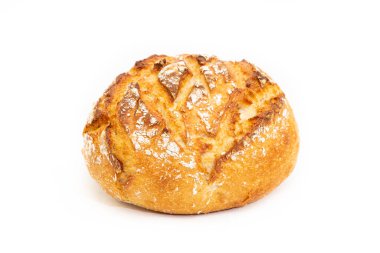 Doğal undan taze ev yapımı ekmek, beyaz arka planda herkesin kahvaltısı için iyidir..