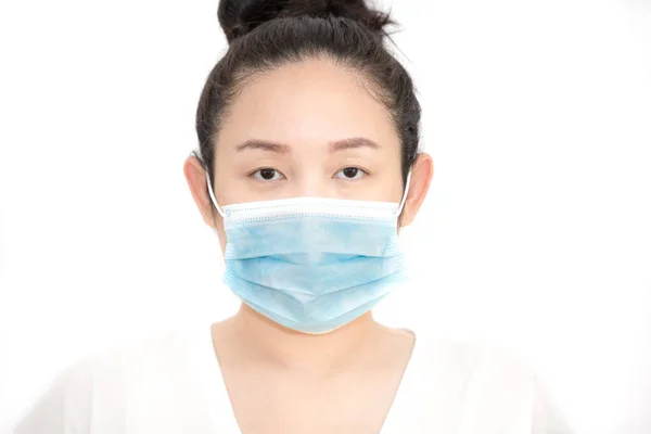 Обличчя Молодої Азіатки Одягненої Маску Щоб Запобігти Мікробам Токсичним Випарам — стокове фото