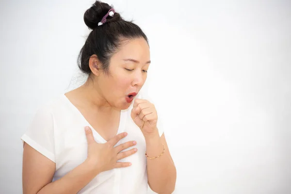 Imagen Una Mujer Asiática Tosiendo Estornudando Debido Una Infección Bacteriana — Foto de Stock