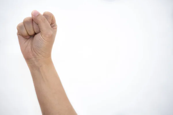 图为在白人背景下的妇女力量和权力概念中 双手紧握拳头 充满力量和自信 抵抗和团结 — 图库照片