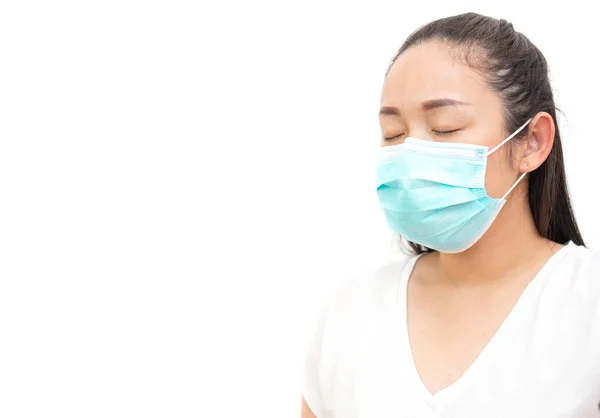 Visage Une Jeune Femme Asiatique Famille Portant Masque Pour Prévenir — Photo