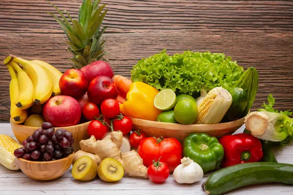 Sortimento Vegetais Frescos Fundo Frutas Comida Saudável — Fotografia de Stock