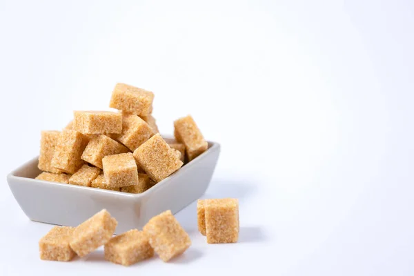 Brown Sugar Square Cup White Background Healthy Sugar Used Cooking — Stock Photo, Image