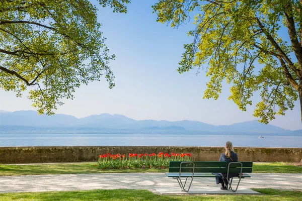 Tulipány Zahrada Park Festival Krásné Květiny Jarní Sezóně Morges City — Stock fotografie