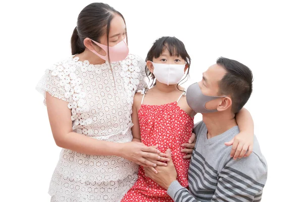 Rostro Familia Asiática Usando Máscara Para Prevenir Gérmenes Humos Tóxicos —  Fotos de Stock