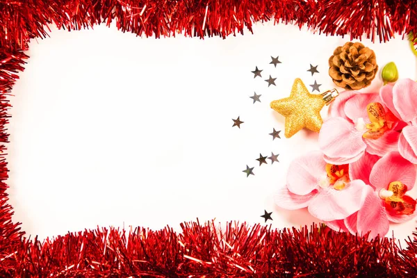 Christmas day with red star on the background image and gold stars on the background has spaces for text for the new year or merry Christmas.