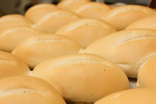 Tray full of bread fresh from the oven — Stock Photo, Image