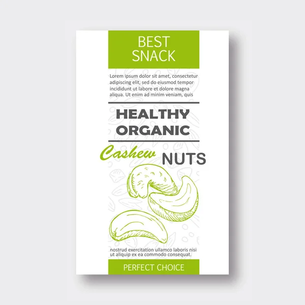 Healthy cashew nut vertical label. Vector packaging design. — Stock Vector