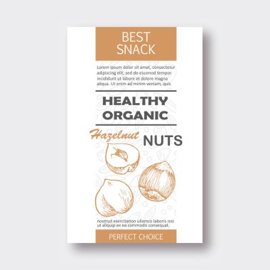 Sağlıklı Fındık ceviz dikey etiket. Vektör ambalaj tasarımı.