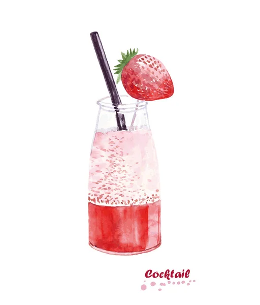 Aquarel van zomer verse cocktail met aardbeien. — Stockvector
