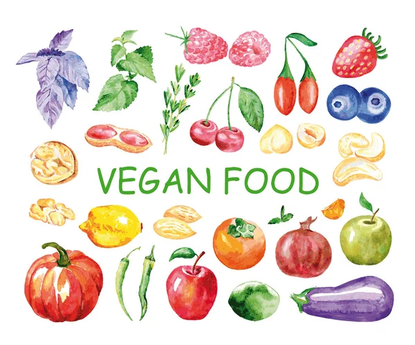 Aquarell veganes Essen. handgemalte realistische Illustration — Stockvektor