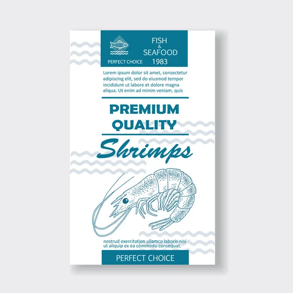 Etiqueta vertical de camarões de qualidade premium. Design de embalagem vetorial . —  Vetores de Stock
